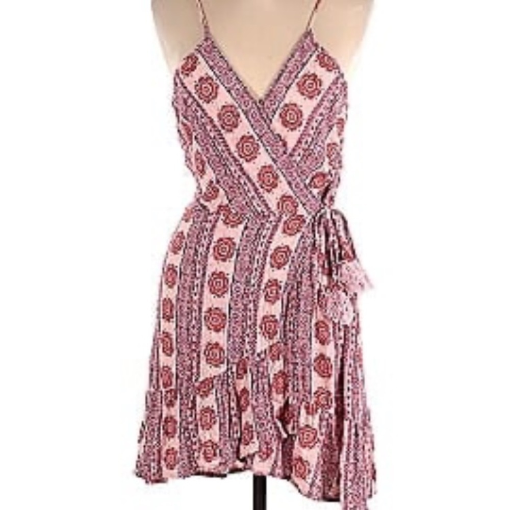 B.O.G. Collective Bohemian Spaghetti Strap Pink Print Mini Dress Women’s Size XS